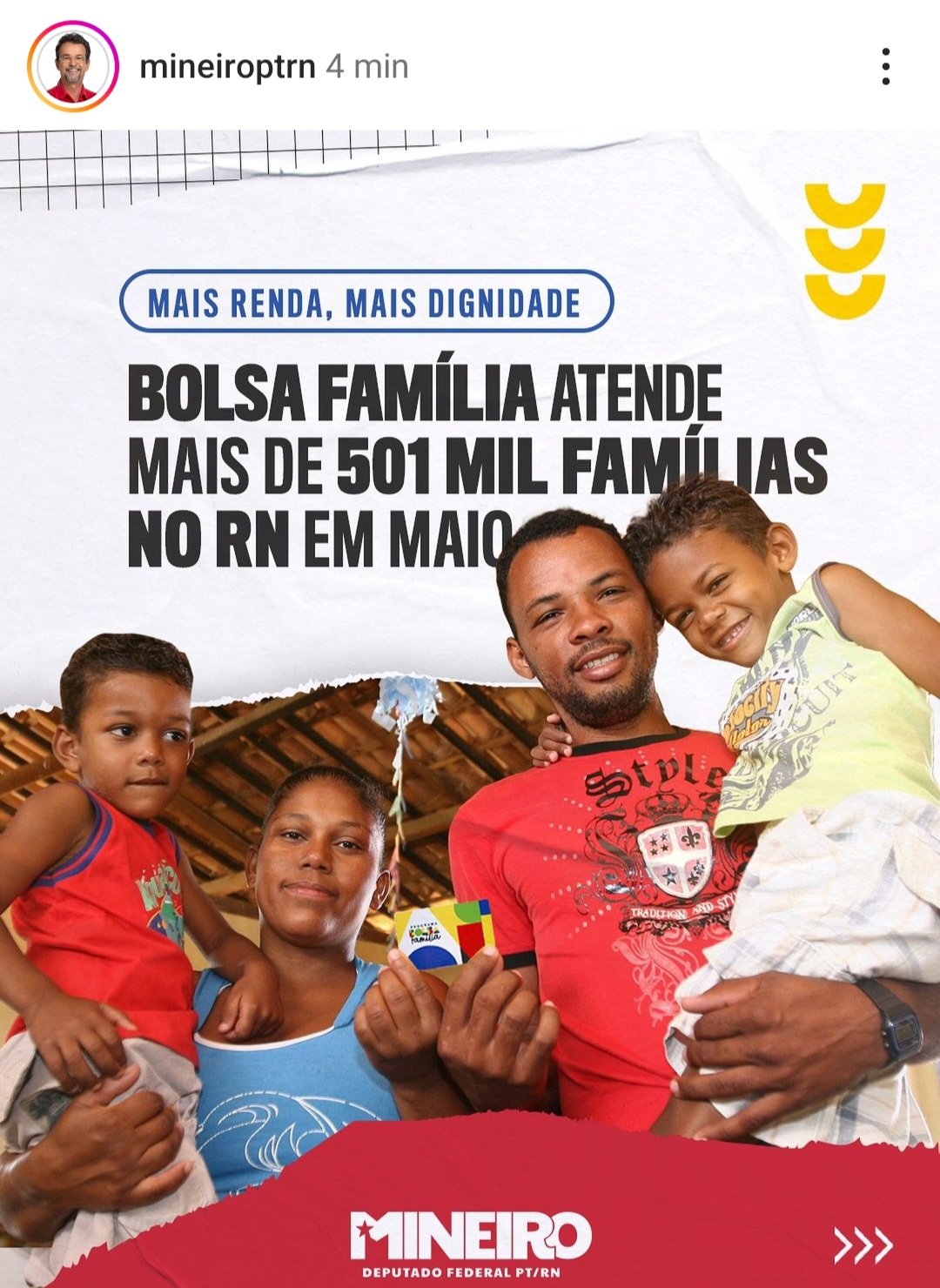 Mineiro comemora números de famílias beneficiadas pelo Bolsa Família no RN