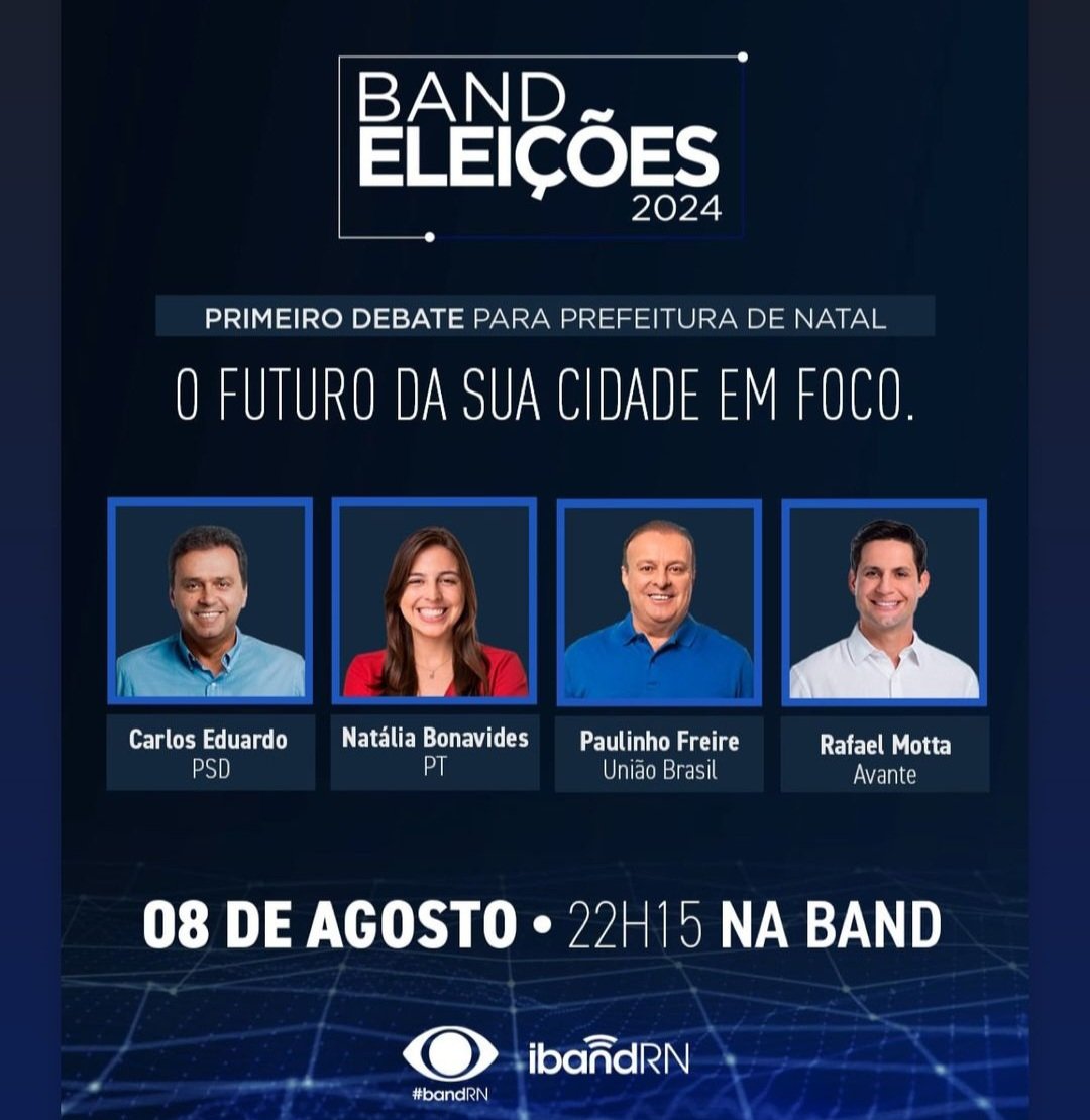 Eleições 2024: 1° Debate com candidatos à Prefeitura de Natal acontece no dia 8 de agosto