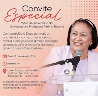 Governadora Fátima Bezerra vai comemorar aniversário com missa nesta segunda-feira (19)