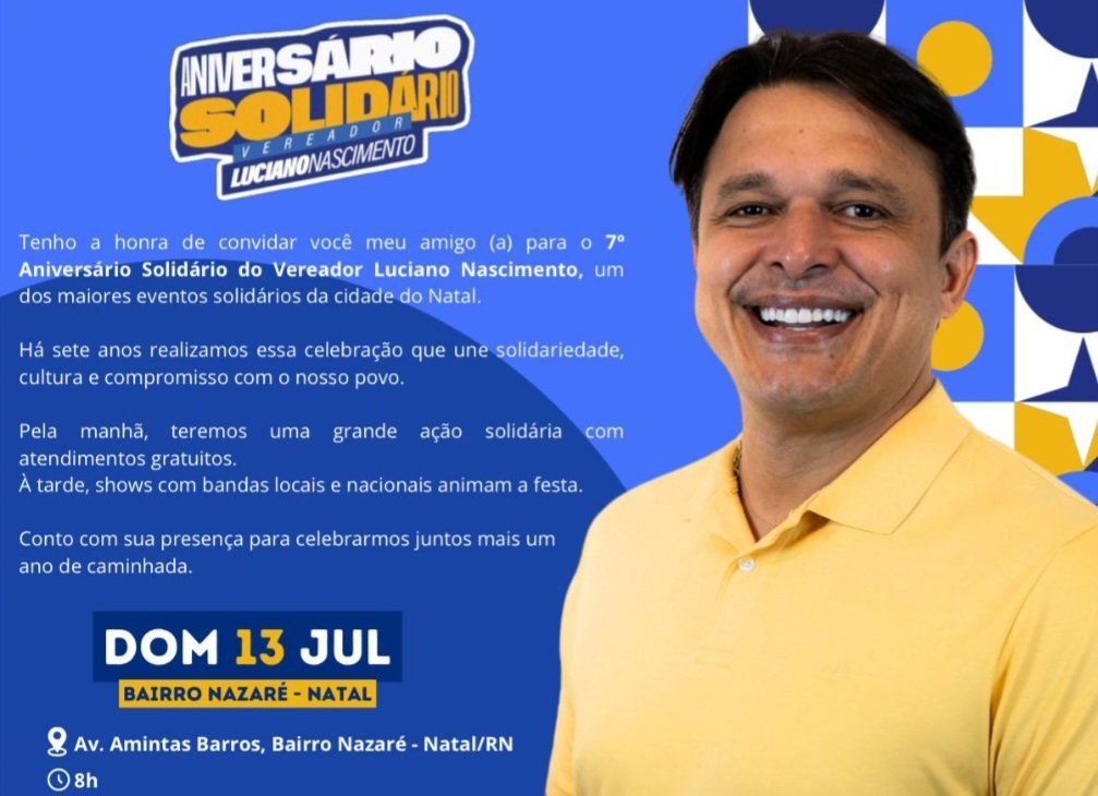 Vereador Luciano Nascimento realizará mais uma edição do Aniversário Solidário na Zona Oeste de Natal