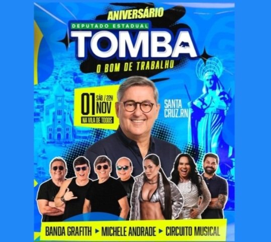 Tomba vai comemorar aniversário em Santa Cruz com missa e shows de Grafith, Michele Andrade e Circuito Musical