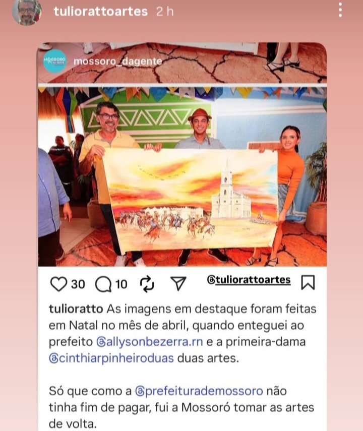 Artista retira obras da Prefeitura de Mossoró após falta de pagamento de Allyson Bezerra