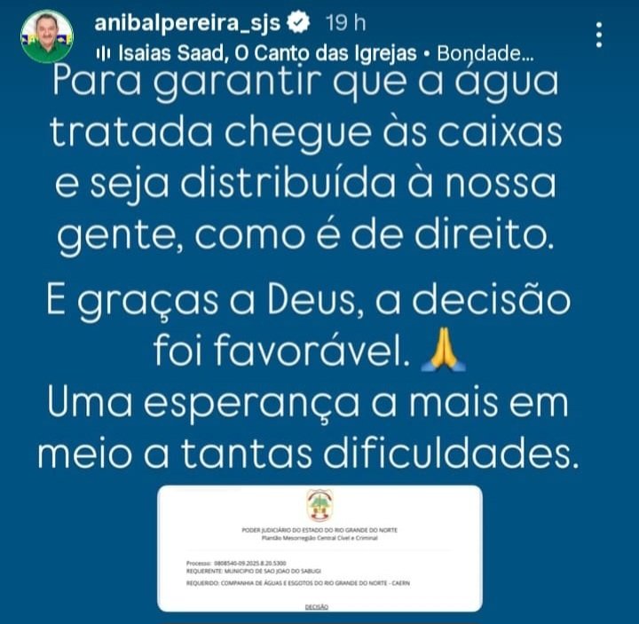 Justiça determina retomada imediata do abastecimento de água em São João do Sabugi após ação do Município