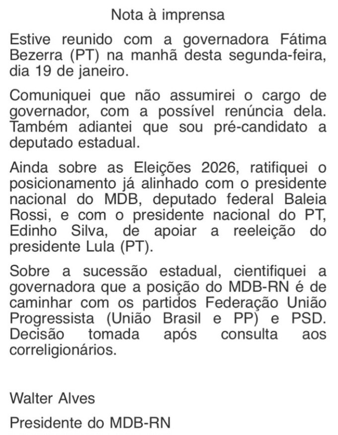 Como ‘combinado’, Walter Alves anuncia aliança com Allyson Bezerra