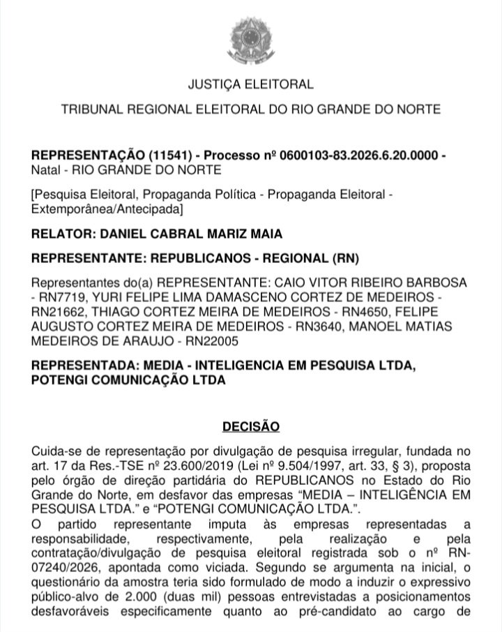 Justiça Eleitoral determina suspensão de pesquisa com perguntas sobre Operação da Polícia Federal contra Allyson Bezerra