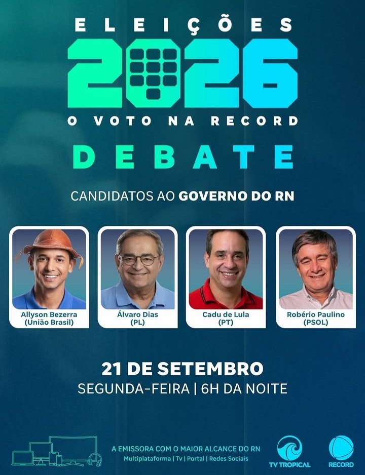 TV Tropical realiza debate com candidatos ao governo do RN nesta segunda-feira(21)